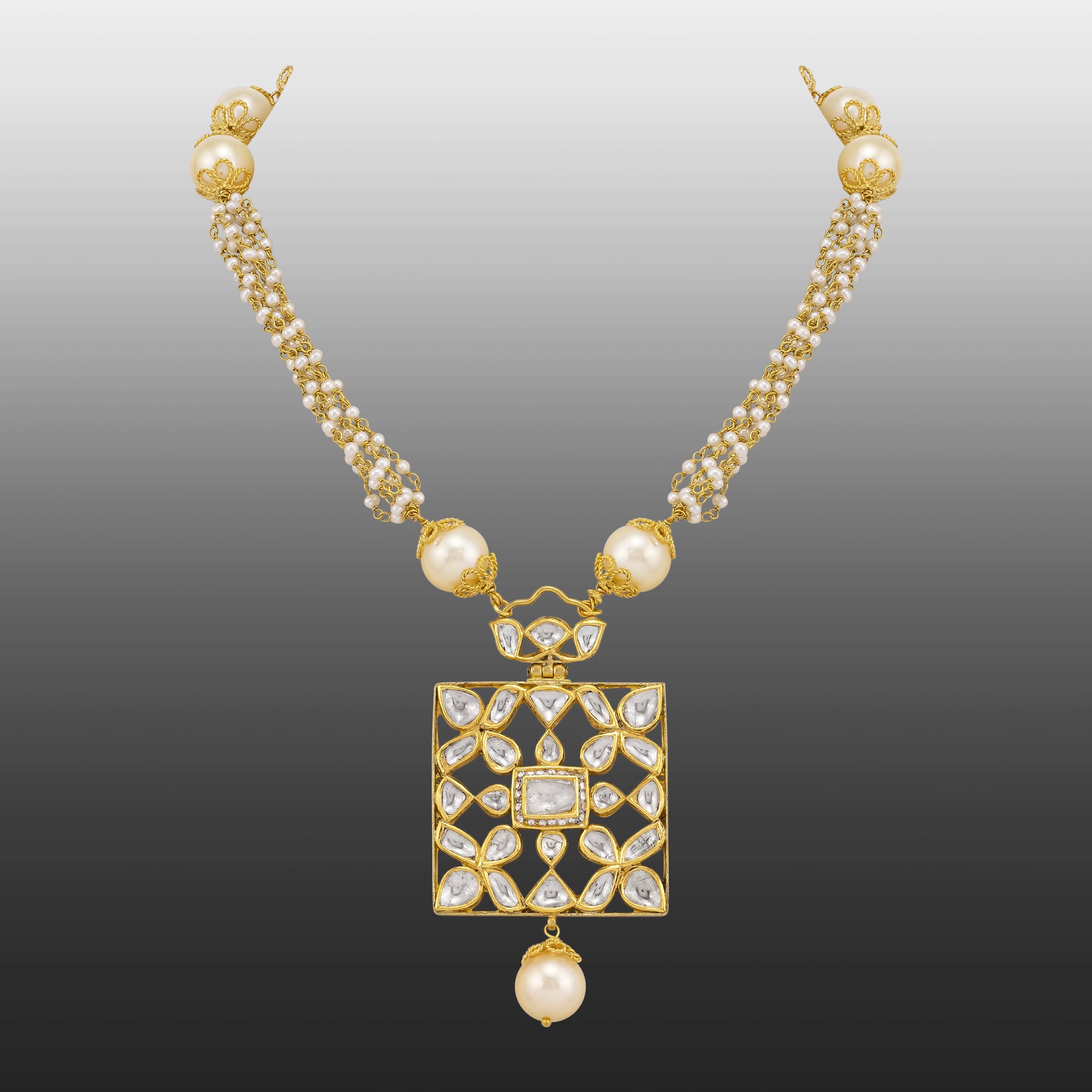 Polki Pendant Necklace with Pearls & Gold Accents